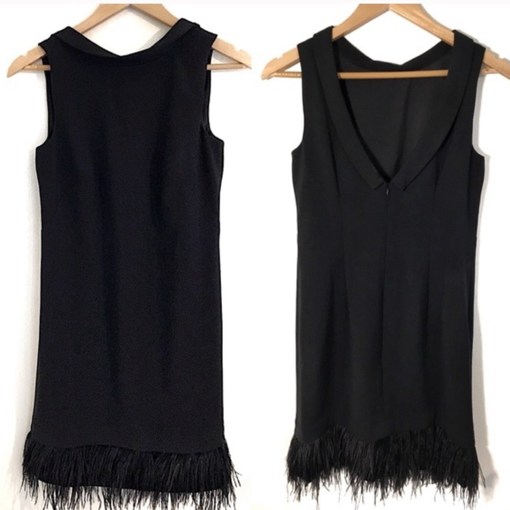 Ann Taylor Sleeveless Black Feather Hem Dress